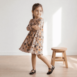 BRC - Print Long Sleeve Swing Dress Baby Rose Cat